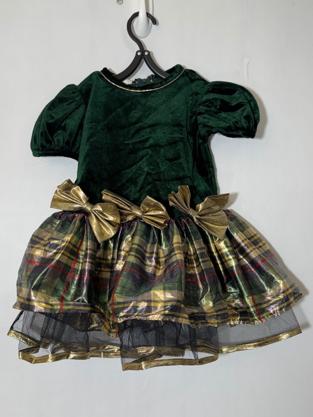 Vintage Jessica‎ Ann Green Velvet Plaid Tulle Dress Size 2T Holiday Christmas